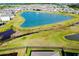 Aerial view of a scenic pond, surrounded by green spaces and residential properties, highlighting the community's layout at 5222 Granite Dust Pl, Palmetto, FL 34221