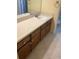 Bathroom with dark wood cabinets and a neutral countertop at 744 Avenida Estancia # 142, Venice, FL 34292