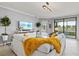 Bright living room featuring a plush gray sofa, large windows, and stylish decor at 10808 Tarflower Dr # 102, Venice, FL 34293