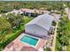 Aerial view of a condo community showcasing a pool area, green spaces, and well-maintained buildings at 1730 Manasota Beach Rd # 215, Englewood, FL 34223