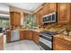 Kitchen featuring stainless appliances, double oven, granite countertops, and custom wood cabinets at 3950 Pepper Ln, North Port, FL 34287