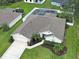Aerial view of a single-story home showing a screened-in pool, lush lawn, and a two-car garage at 4103 Kinlock St, North Port, FL 34286