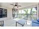 Relaxing screened lanai with comfortable seating and ceiling fan overlooking the community at 5674 Palmer Circle Dr # 203, Bradenton, FL 34211