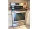 Stainless steel Frigidaire oven and cooktop with tile backsplash and granite countertops at 57 Sandstone Cir, Venice, FL 34293