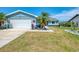 Charming blue single-story home with well-maintained landscaping and a two-car garage at 5872 Monroe Rd, Venice, FL 34293