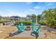 Cozy firepit area with Adirondack seating and tranquil canal views at 731 Flamingo Dr, Apollo Beach, FL 33572