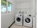 Modern laundry room with sleek, new white washer and dryer, and a window view of outdoors at 832 Whitecap Cir # 5, Venice, FL 34285