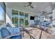 Spacious, screened lanai featuring comfortable seating and a TV, great for entertaining and relaxation at 10121 Beachwalk Dr, Englewood, FL 34223