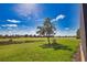 A manicured lawn and trees in the backyard and a scenic view of the golf course at 102 Mestre Pl, North Venice, FL 34275