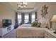 Bright bedroom with bay windows overlooks pond with manicured lawn at 10410 Inglenook Ter, Palmetto, FL 34221