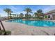 A large, clear community pool with surrounding palm trees and brick layout at 10410 Inglenook Ter, Palmetto, FL 34221