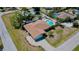 An overhead shot reveals a home with a pool surrounded by a fenced-in yard and mature trees at 1203 Hudson Rd, Venice, FL 34293