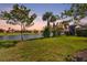 Lush backyard with green grass and a lake view provides a relaxing and private outdoor space at 13829 Alafaya St, Venice, FL 34293