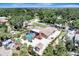 Aerial view of a charming home with a screened pool, lush landscaping, and backyard patio at 1515 Pecan St, Nokomis, FL 34275
