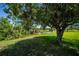 Scenic backyard featuring a mature shade tree and a peaceful waterfront view with lush greenery at 552 Bellaire Dr, Venice, FL 34293