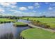 Scenic golf course aerial view with a small bridge crossing water features on a sunny day at 5853 Semolino St, Nokomis, FL 34275