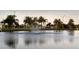 Calm pond view with a fountain, palm trees, and lush green grass surrounding it at 5966 Willows Bridge Loop, Ellenton, FL 34222