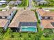 Stunning aerial view of the property showcases a private pool and screen enclosure in lush, green surroundings at 9048 Luna Ln, Sarasota, FL 34241
