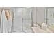 Clean bathroom featuring a glass shower, neutral color palette, and convenient towel hooks at 1104 Auburn Cove Cir, Venice, FL 34292