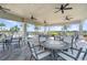Outdoor patio dining area with comfortable seating and lovely views of the pool and landscaping at 13486 Nobilio St, Venice, FL 34293