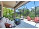 Relaxing screened-in patio featuring comfortable seating and view of lush greenery, perfect for enjoying the outdoors at 2034 Mesic Hammock Way, Venice, FL 34292