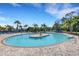 Relaxing pool featuring center island with palm trees and mature tropical landscaping at 2104 Batello Dr, Venice, FL 34292