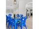 Modern dining area with bright blue wicker chairs and a glass-top table adjoining the kitchen at 269 Mark Twain Ln, Rotonda West, FL 33947