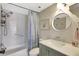Updated bathroom with shower and tub combo, modern vanity, and neutral finishes at 4646 Longwater Chase # 98, Sarasota, FL 34235