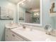 Bright bathroom with white vanity, decorative mirror, and soft blue walls gives a spa-like feel at 491 Cervina Dr, Venice, FL 34285