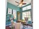 Stylish home office featuring a ceiling fan, modern furniture, decor and large windows for natural light at 8209 Snowy Egret Pl, Bradenton, FL 34202