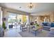 Open-concept living area with stylish furnishings, neutral tones, and a seamless transition to the screened outdoor space at 8209 Snowy Egret Pl, Bradenton, FL 34202
