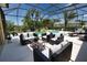 Relax on the spacious screened patio with views of the lush backyard and private pool at 8209 Snowy Egret Pl, Bradenton, FL 34202