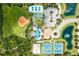 Aerial view highlighting the community's amenities, including a pool, tennis courts, and recreational areas at 11986 Granite Woods Loop, Venice, FL 34292