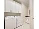 Functional laundry room with modern washer and dryer, plus built-in cabinets and sink at 13016 Rinella St, Venice, FL 34293
