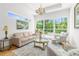 Sun-filled living room with hardwood floors, large windows, and stylish furniture at 13280 Campanile Ct, Venice, FL 34293