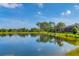 Beautiful lake view reflecting blue skies and lush greenery in the distance at 213 Malina Ct, Nokomis, FL 34275