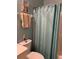Close up of bathroom with blue walls, toilet, and shower with curtain at 7201 L Pavia Blvd # 7201, Venice, FL 34292