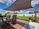 Covered backyard patio with seating and well-maintained lawn at 7505 Wexford St, North Port, FL 34287