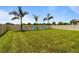 Expansive backyard featuring lush green lawn, a privacy fence, and palm trees at 12617 Oak Hill Way, Parrish, FL 34219