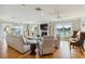 A stylish living room featuring hardwood floors, a fireplace, and waterfront access, ideal for relaxing and entertaining at 250 Santa Maria St # 314, Venice, FL 34285