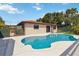 Relaxing backyard oasis with freeform pool and lush greenery surrounding the home at 2555 Yucca Rd, Venice, FL 34293