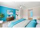 Main bedroom with bright accent wall, en-suite bath and modern decor at 260 Soliera St, Nokomis, FL 34275
