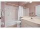 Standard bathroom with shower curtain, vanity, and fixtures at 467 Sherbrooke Ct, Venice, FL 34293