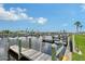 Waterfront community dock featuring boat slips and wooden piers along a canal with a scenic sky at 738 Riverview Cir, North Port, FL 34287