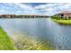 Beautiful lake view in a community featuring multiple-unit buildings under a partly cloudy sky on a sunny day at 10061 Cozy Grove Dr, Venice, FL 34293