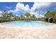 Beautiful community swimming pool with palm trees in the center and lounge chairs around the area at 11240 Spring Gate Trl, Bradenton, FL 34211