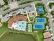 Aerial view of community amenities including a pool, tennis courts, playground, and clubhouse at 11560 Tapestry Ln, Venice, FL 34293