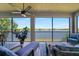 Inviting screened patio with comfortable seating, lake views, and a ceiling fan for relaxed outdoor living at 23527 Awabuki # 202, Venice, FL 34293