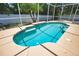 A beautiful in-ground pool with turquoise water is surrounded by a screened enclosure and lush landscaping at 4150 Otoole St, North Port, FL 34291