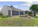 Backyard featuring a screened-in porch, green lawn, and landscaping at 511 Wexford Dr, Venice, FL 34293